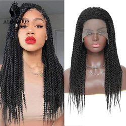 18 Inch Braided Wigs Black Synthetic Lace Front Wigs Glueless Senegalese Havana Twist Crochet Braiding Wigs For Black Women