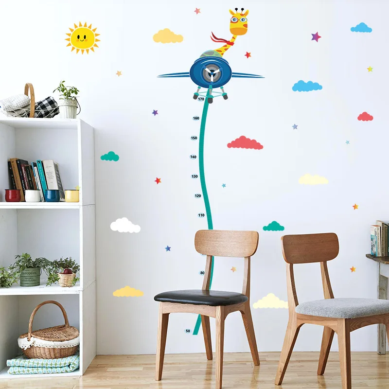 Foreign Trade New Style SK7034 Giraffe Airplane Height Stickers CHILDREN'S Room Nursery Wall Decor PVC Removable