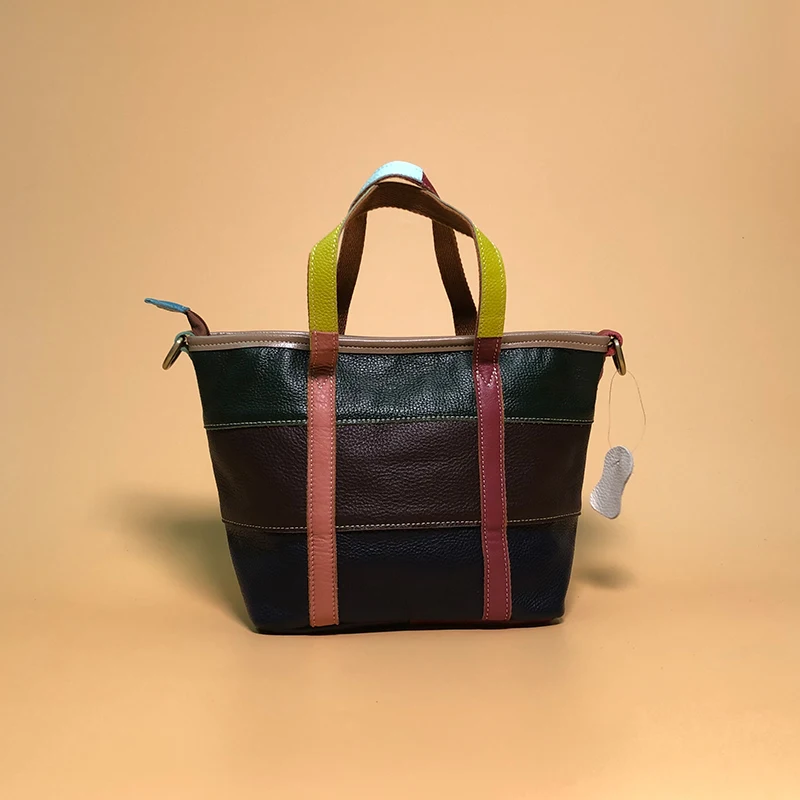 Women's Multicolored Stitching Leather Famous Women's Bag Designer Handbag Deluxe Women's Bag