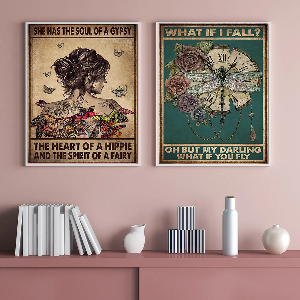 boezem Piket verdediging Mentale Vlinder Dragonfly Vrouw Poster En Print Soul Wanddecoratie Vintage  Posters Retro Wall Art Thuis Schilderen Decor - AliExpress Huis & Tuin