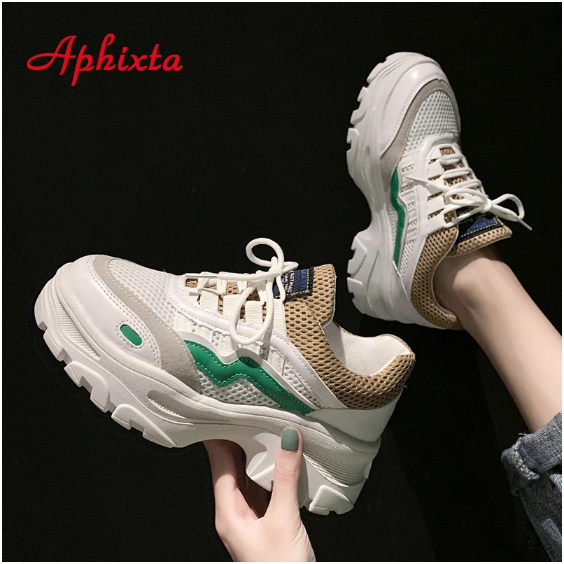 Aphixta Female Platfom Ankle Boots Women Sneakers 5cm Heel Breathable Mesh Shoes Woman Sneaker Casual Chunky Trainers