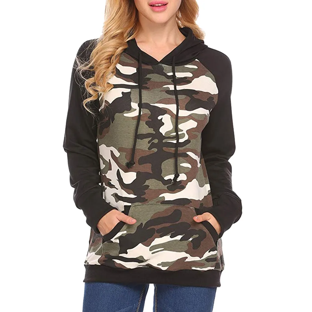 

Women's Autumn O Neck Long Sleeve Camouflage Print Hooded Sweater Blouse Tops Sweatshirt Girl Casual Ropa con capucha #XT