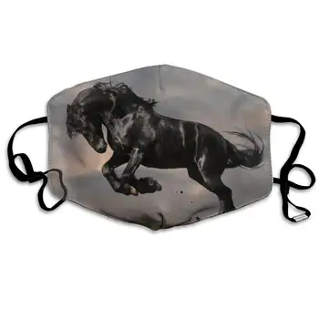 

Mouth Mask For Daily Dress Up, Black Horse Jumping Anti-dust Mouth-Muffle, Washable Reusable Holiday Half Face Masks For Mens