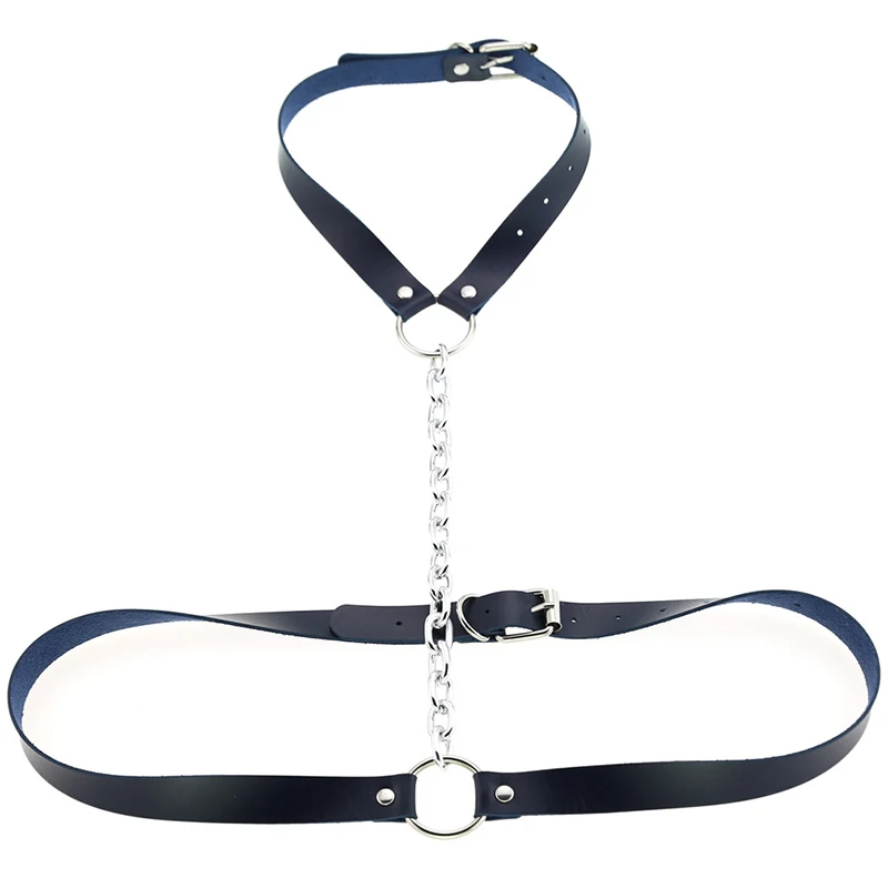 Dark Blue Клубная одежда сексуальная портупея цепь ремни из искусственной кожи Ремешки тела грудь бюст Подвязки Пояс Ролевой костюм подвязки для женщин - Цвет: Dark Blue
