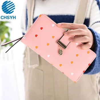 

Wholesale Lady's Long Wallet 2019 New Korean Fashion Loving Leaves Lady's Three-fold Pocket Purse Women Fashion Wallets