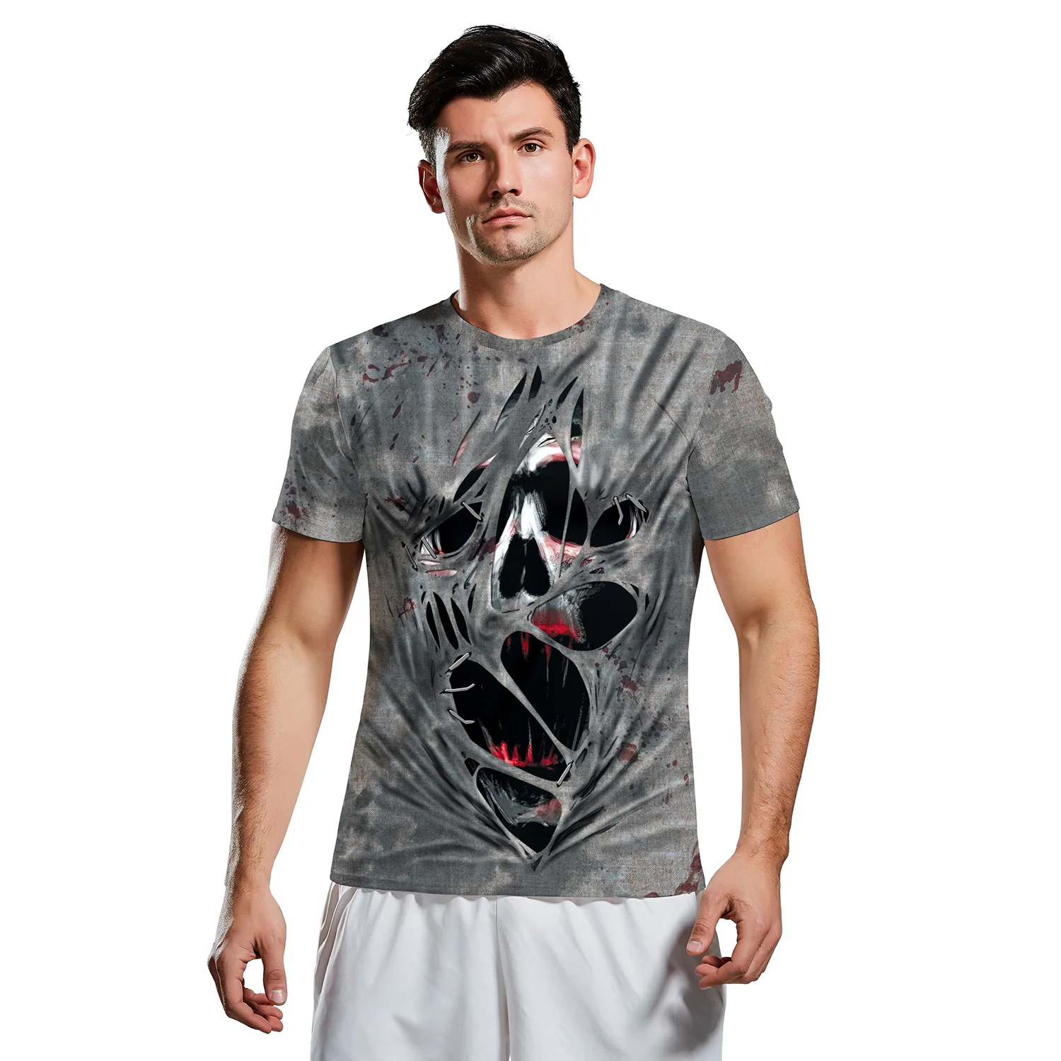 

Million Halloween New European American Style Men's Short Sleeve 3D Horror Skull Digital Print T-shirt from Graphic Tees Men