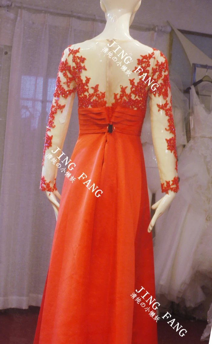 Халат de soiree новые модные пикантные vestido de renda красные длинные рукава вечерние платье вечернее платье вечерние платья