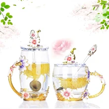 Выгравированная Цветочная стеклянная чашка пивная кофейная чашка ручной работы здоровая кружка Чайные Кружки прозрачная посуда для напитков