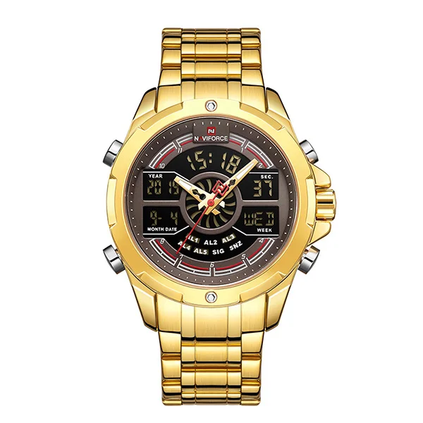 GoldNoBox NAVIFORCE новые мужские часы люксовый бренд Модный военный светодиодный мужские спортивные часы водонепроницаемые наручные часы кварцевые мужские часы - Цвет: GoldNoBox