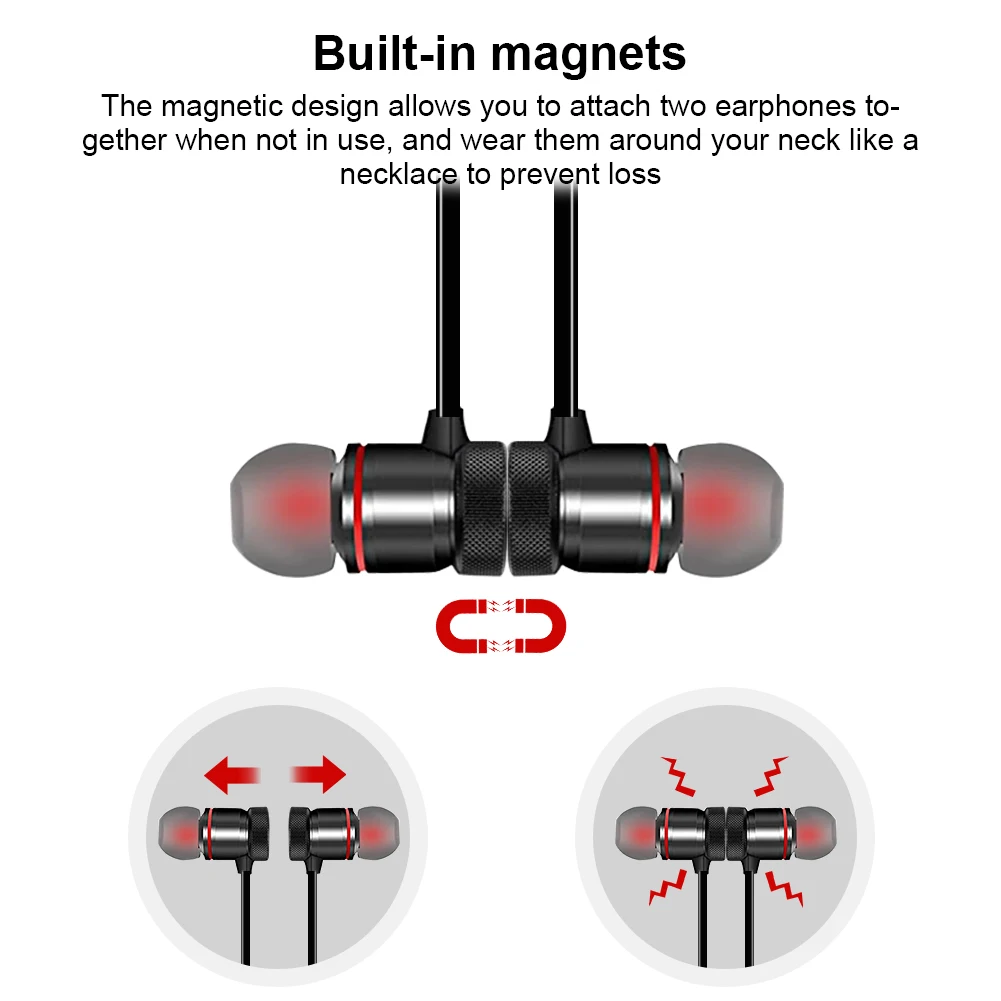 Magnetic Wireless Earphone Bluetooth-compatible Earphone Stereo Sports Waterproof Earbuds Wireless In-ear Headset With Mic wireless headphones bluetooth headset