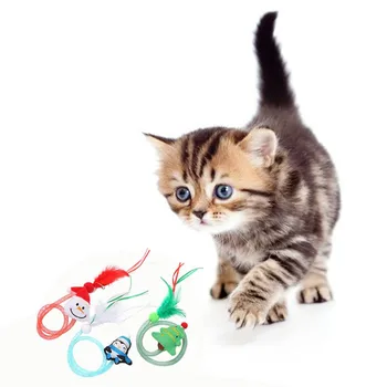 

Cat Plush Toy Line with Feather Simulation Cute Christmas Tree Penguin Snowman Shape Attract Pet's Attention Cat Toys