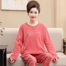 

Fdfklak Pure Cotton Pajamas Suit Female Long Sleeve Trousers Pijamas Set For Women Plus Size Middle Aged Mother Home Clothes
