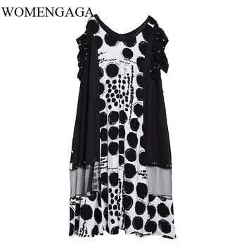

Korea Dot Splice Mesh Rivet Midi Dress for Women Oversize Summer Short Sleeve Sexy Women Plus Size Dress Fashion 2019 Y070