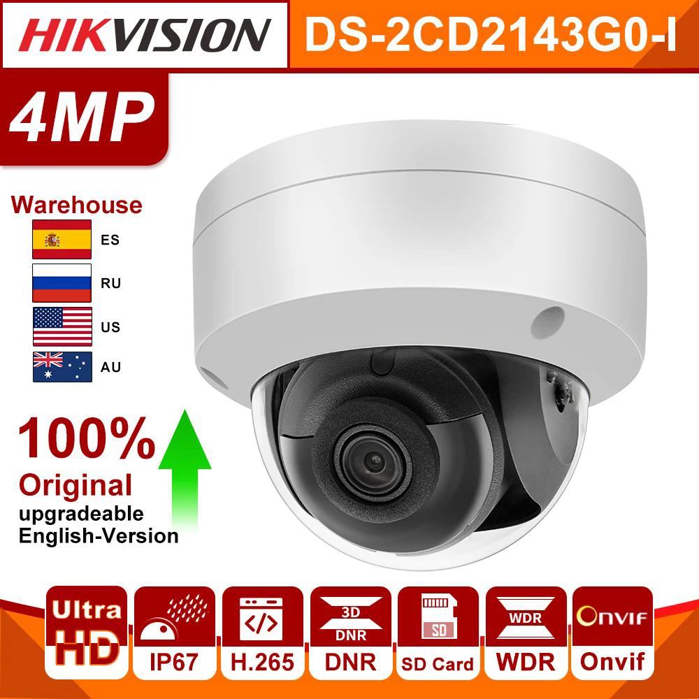 Original Hikvision IP Camera Network 4MP DS-2CD2143G0-I H.265 POE IP Camera security IR Fixed DomeCamera with SD Card Slot Hik