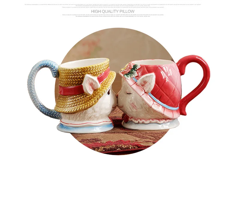 Kissing Cat Hand Painted Couple cup cartoon animal coffee cup Wedding gift ceramic cups