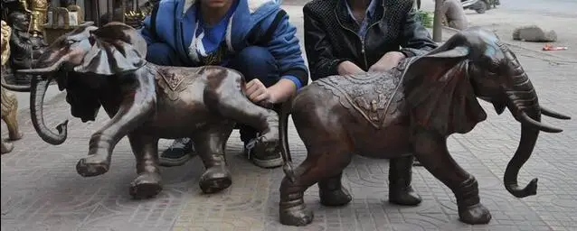 Lucky Chinese feng shui bronze wealth Ruyi Auspicious Elephant Animal statue pair