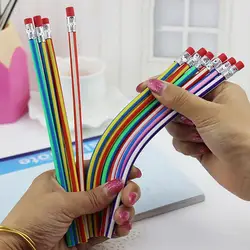 Lápiz Flexible con goma de borrar, suministros escolares coloridos para estudiantes, 6 piezas