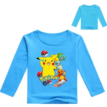 

2-16Y 2020 New Pokemon Clothes Detective Pikachu Tops Kids Long Sleeve Tshirt Boys T Shirts Girl Shirts Children Casual Clothing