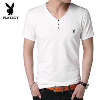 

Playboy men's cotton short-sleeved high-end temperament V-neck casual shirt t-shirt high quality breathable comfortable clothes