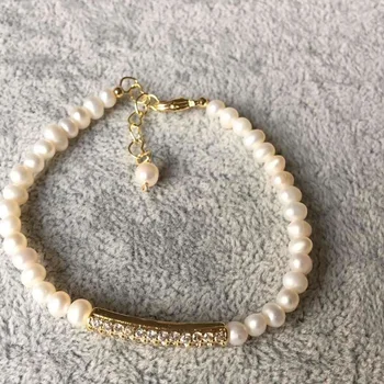 

Natural Freshwater Pearl Bracelets 14KGF Chain White Color Real Pearl Gift For Girl Friend