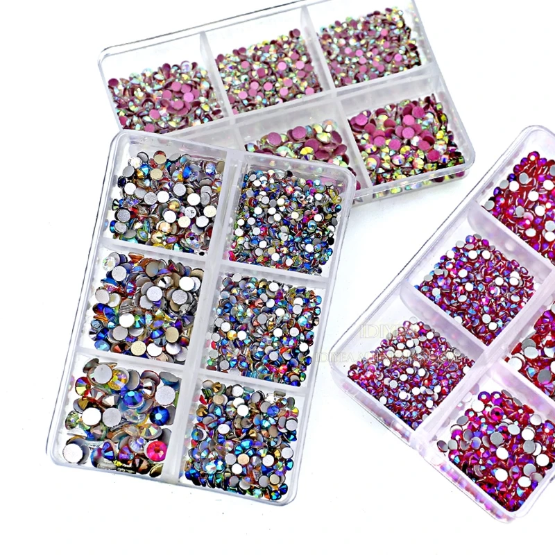 Unusual Crystal AB 1350pcs/Box Mix Sizes ss6-ss20 strass non hot fix rhinestone flat back stone glass glitters nail diamond set