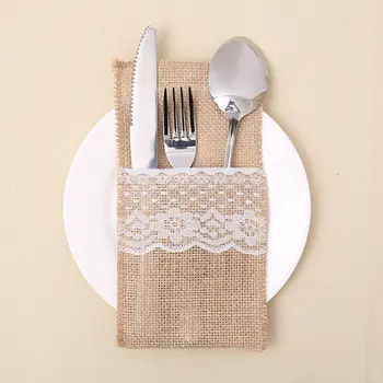 

Modern Linen Lace Cutlery Set knife Fork Table Place Storage Bag Decor Cloth Festival Tableware Funny Party Dinning Supplies