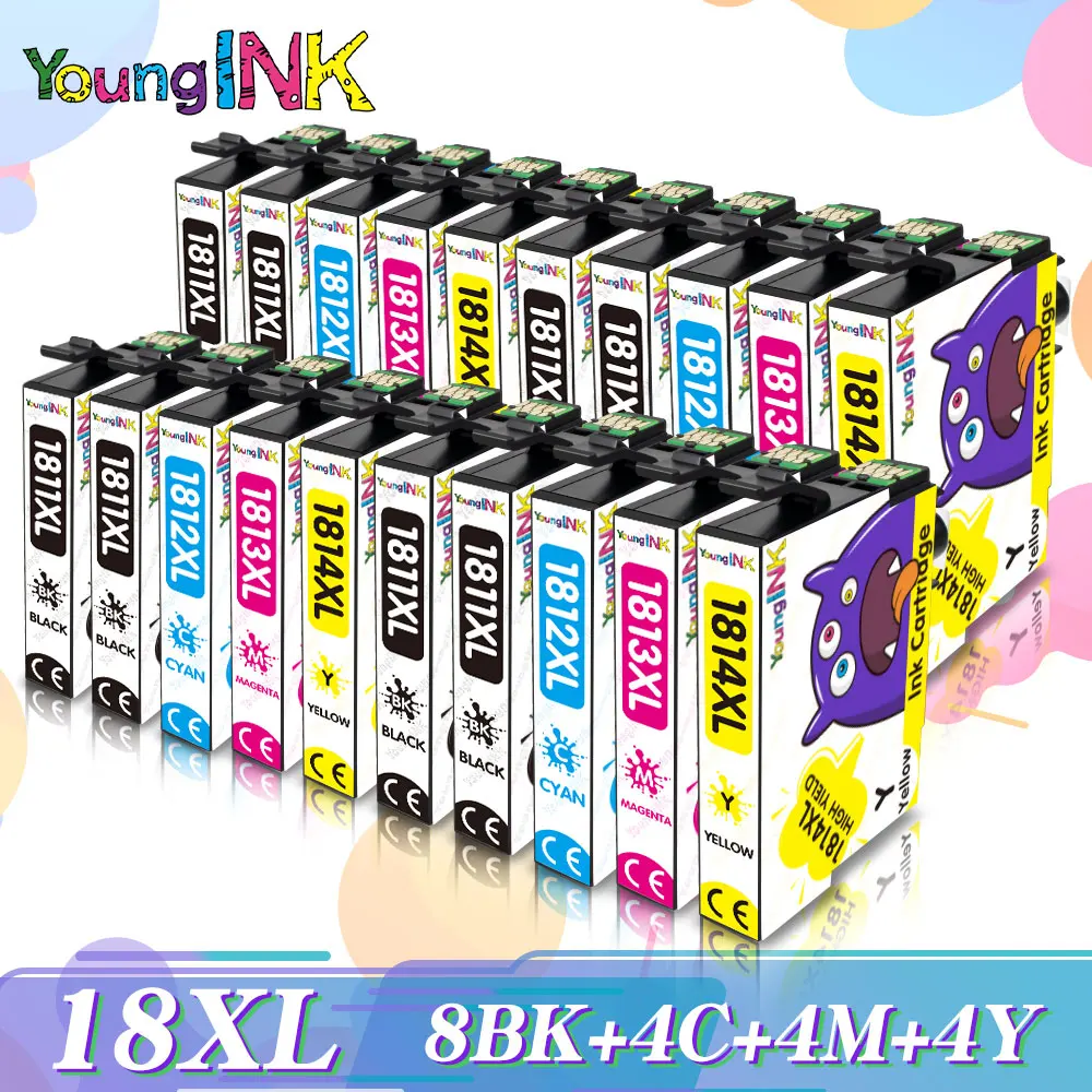 YOUNGINK 18XL Ink Cartridges Replacement for Epson 18 XL Compatible for Epson Expression Home XP-205 XP-215 XP-225 XP-305 XP-312 