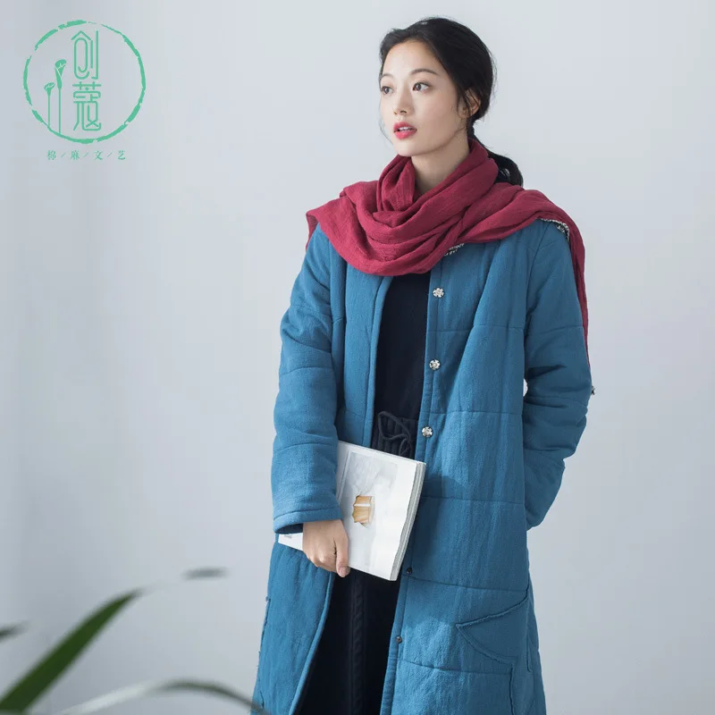 

Artistic Mid-length Cotton Overcoat 2019 Winter New Style WOMEN'S Dress Retro Elegant over-the-Knee Thick Cotton Coat Winter D
