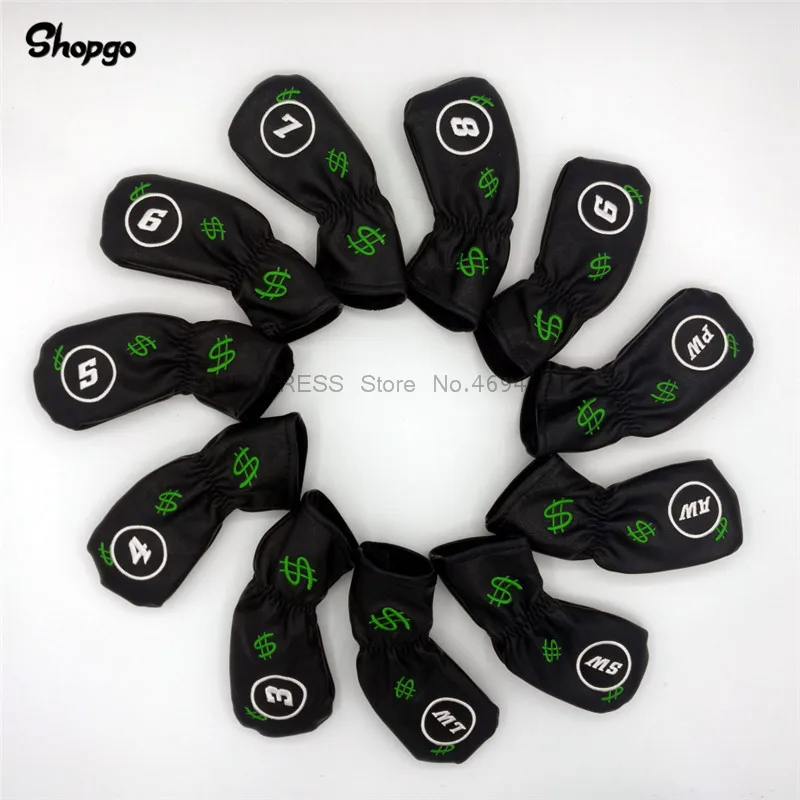 

SHOPGO Cash Money USD Golf Irons Covers With Dollar Marked Soft PU Iron Complete Set Golf Headcovers Mascot Novelty Gift