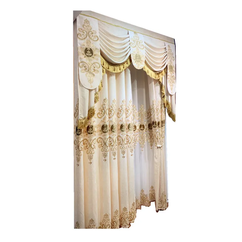 Curtains medium Curtains for Living Dining Room Bedroom Luxury European Velvet Sheer Gold Print High Shading Window Embroidered Chenille Valance voile curtains