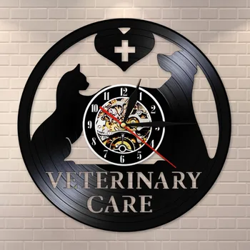 

Dog Cat Veterinary Care Vinyl Record Wall Clock Veterinary Clinic Wall Art Decorative Wall Watch Pet Vet Care Animal Lover Gift