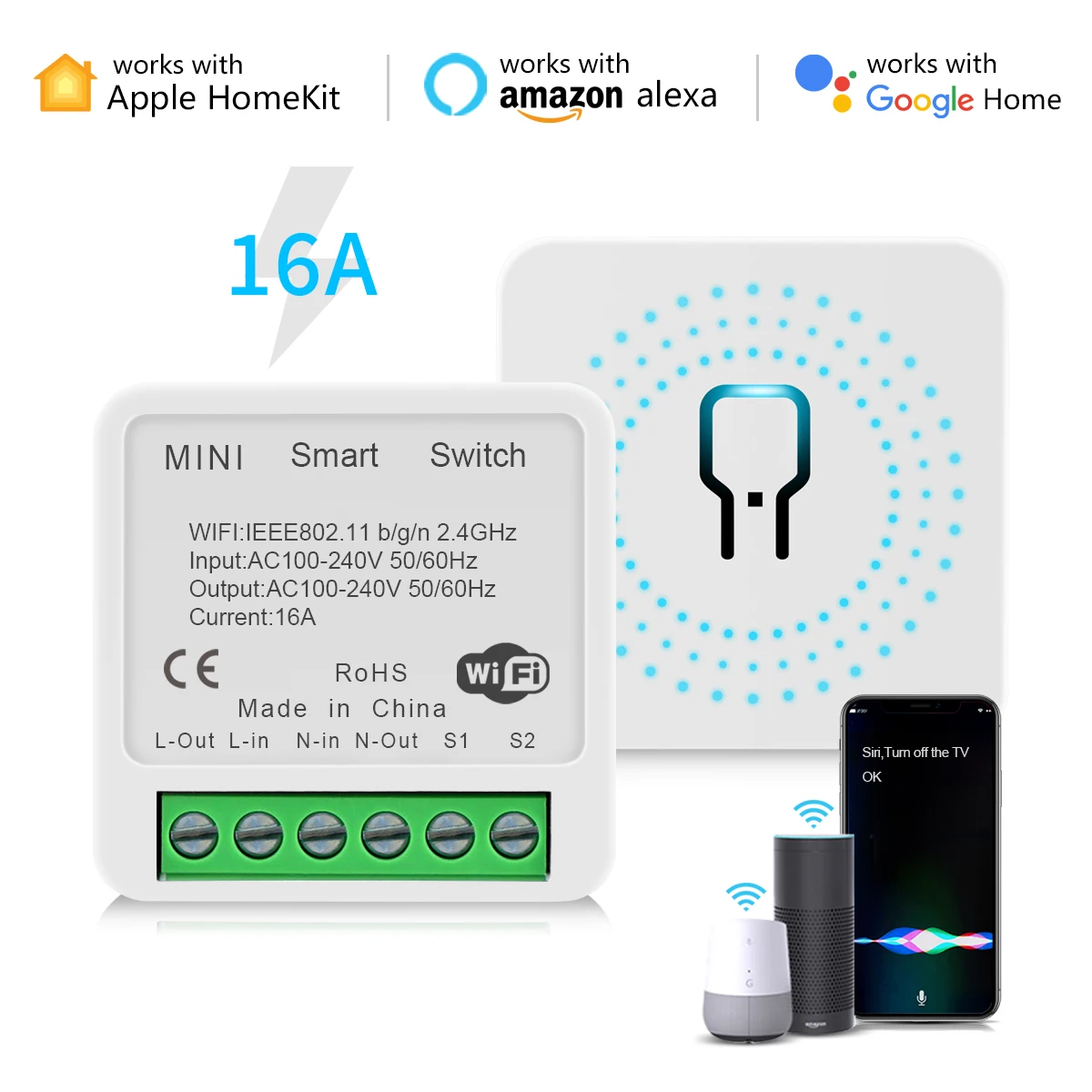 Interruttore Intelligente Mini Interruttore Relè Wifi Interruttore Wireless Di Controllo Vocale Siri Funziona Con Apple Homekit Alexa Google Home