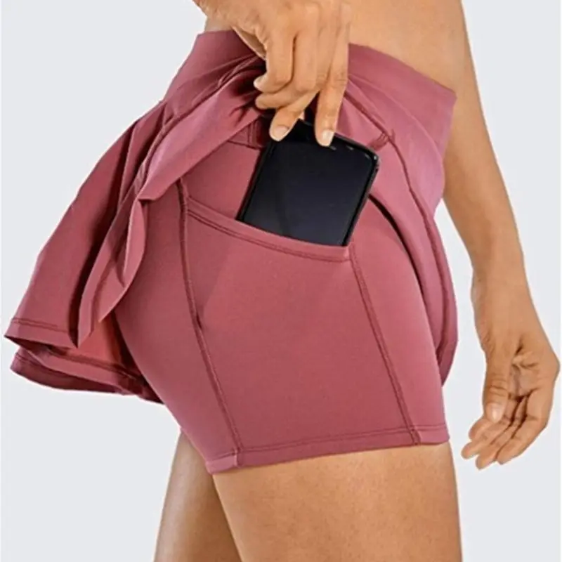 Women Plus Size 2-In-1 Tennis Skorts Quick-Dry Athletic Sports Running Pleated Shorts Skirts Golf Mid Waist With Pockets