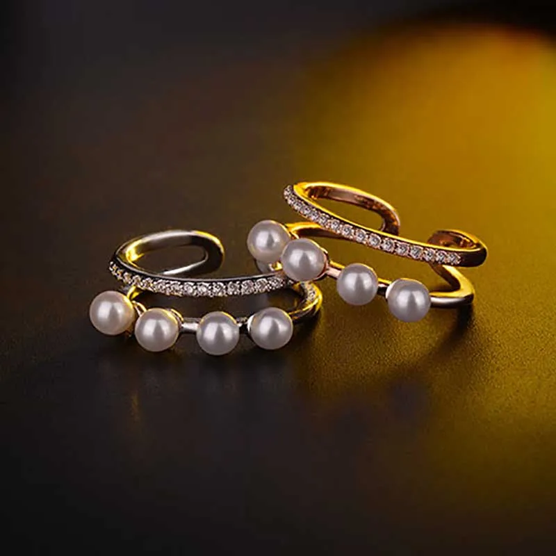 Женское кольцо с двумя жемчужинами для свиданий простой темперамент сочетание костюм серебро 925 ювелирные изделия 2 цвета подарок