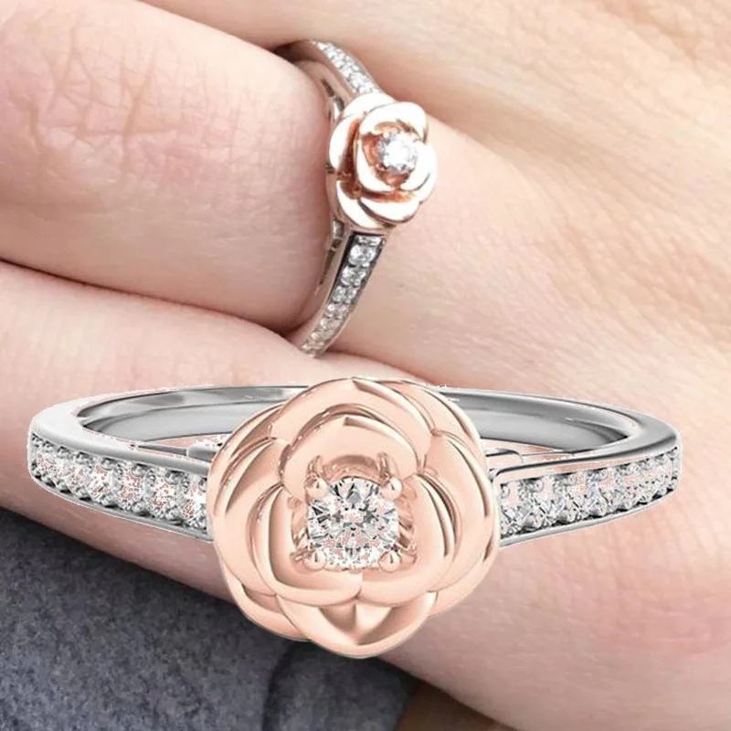

Romantic Rose Lady Ring with Delicate Zircon CZ Valentine's Day Best Gift Elegant Lady's Specialized Fashion women's rings