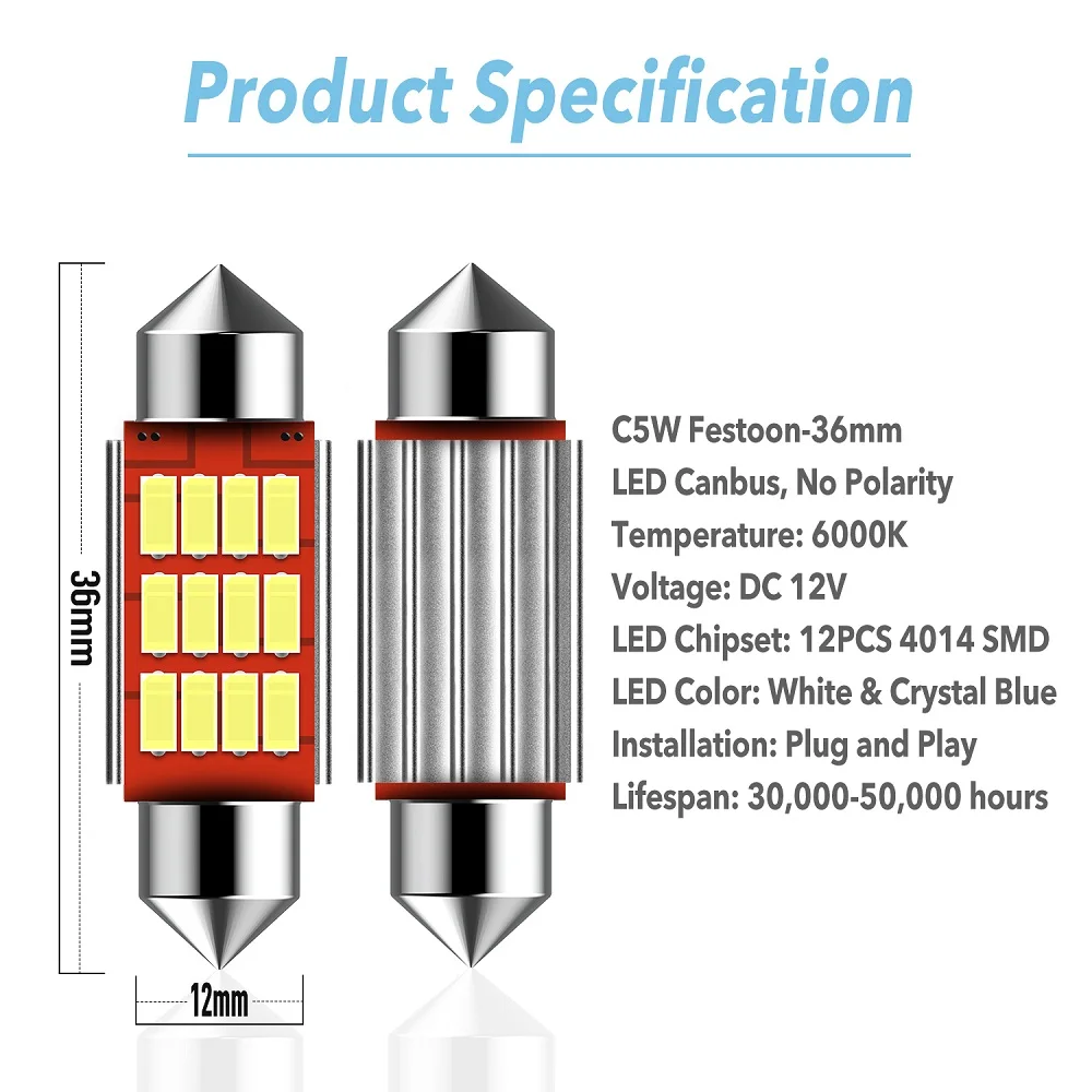 2x36 мм гирлянда C5W Led Canbus автомобильный интерьерный светильник лампа для Lada Granta ВАЗ Kalina 2 Priora Niva Samara 2110 Largus 2109 2107 4X4