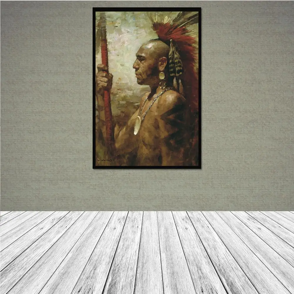 

Native Indian warrior Canvas Painting Pequot Chieftain Wall Art Poster for Living Room Home Decoration Painting