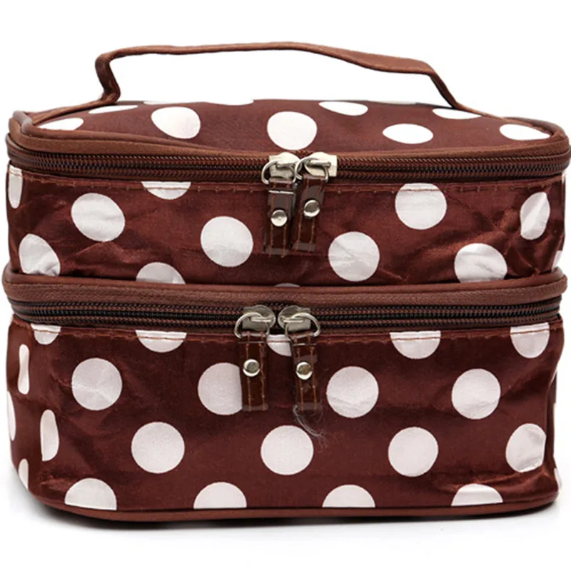 New Cosmetic Bag Fashion Multi-function Travel Polka Dot Double Layers Big Toiletry Organizer Storage Makeup Bag Case