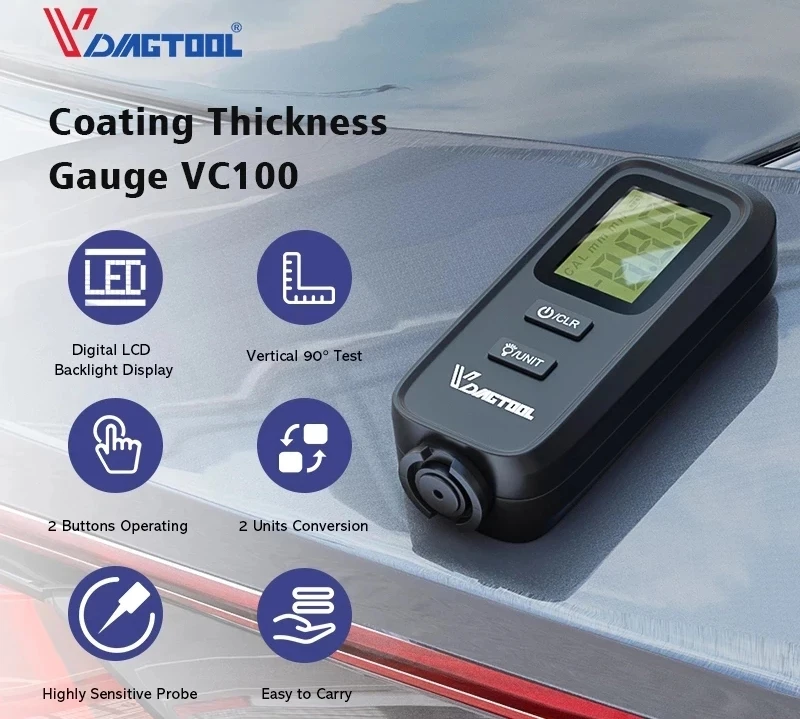 VDIAGTOOL VC100 LCD Backlight Thickness For Car Paint Tester Coating Gauge Ultra-precise Meter | Автомобили и мотоциклы
