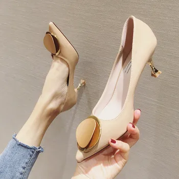 

2020 Metal Carving High Heels Shoes Woman Pointed Toe Silk Rhinestone Pump Formal Party Wedding Satin Scarpin Lady apricot Shoe