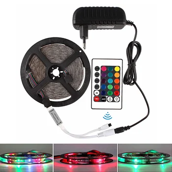 

2835 RGB Led Strip 5M 10M 15M Waterproof DC 12V Diode Tape Ribbon Fita Tiras neon Led Lights + 24 Keys Remote Controller Adapter