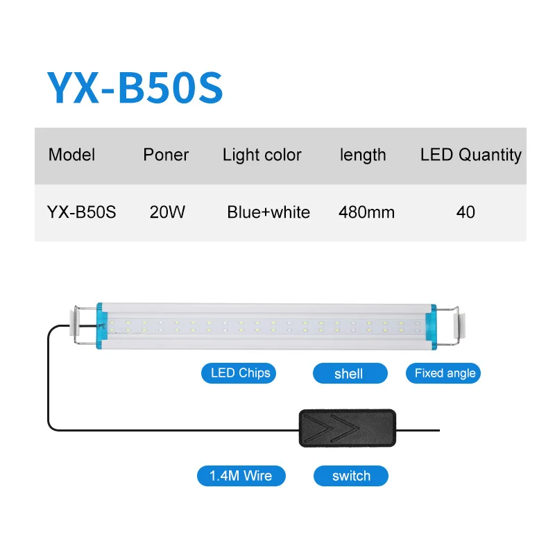 Супер тонкая светодиодная аквариумная лампа для водной растений 18-75 см расширяемая водонепроницаемая лампа для аквариума - Цвет: YX-B50S