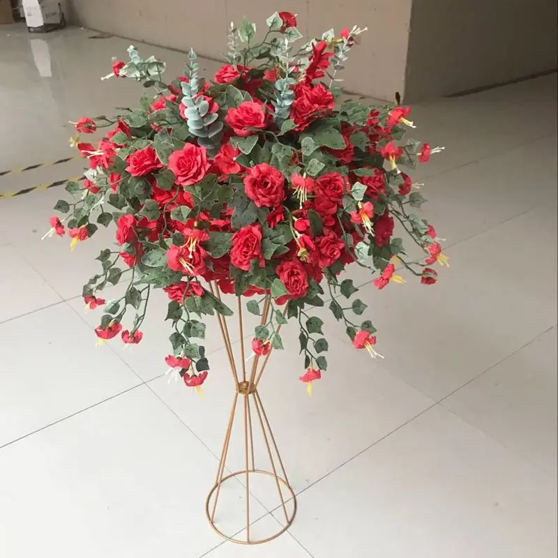 Пользовательские 38 см Шелковая Роза искусственная цветы шар центральный расположение декора дорога свинец для свадебного фона стол цветок мяч - Цвет: Красный