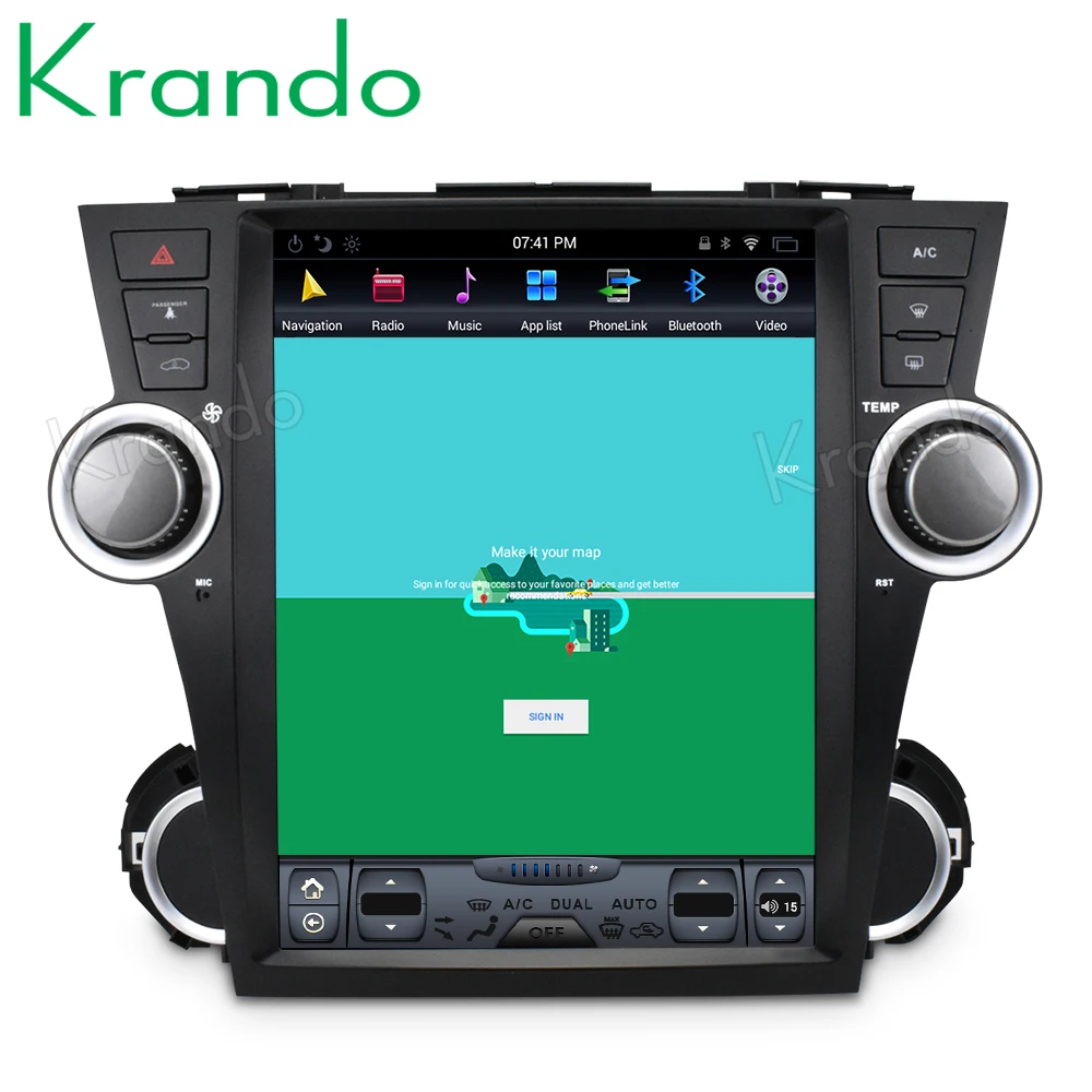 Krando Android 8,1 12," вертикальный экран автомобиля аудио развлекательный плеер для Toyota Highlander 2009-2013 gps навигационная система