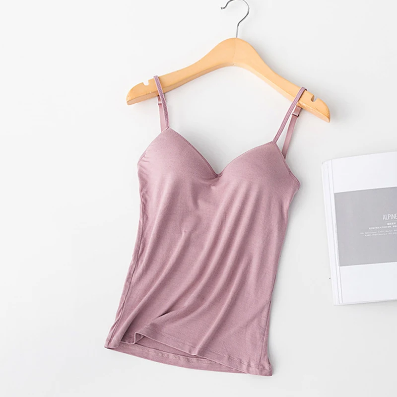 New Arrival Womens Comfy Vest with Built in Bra V Neck Sleeveless Adjustable Strap Tank Top