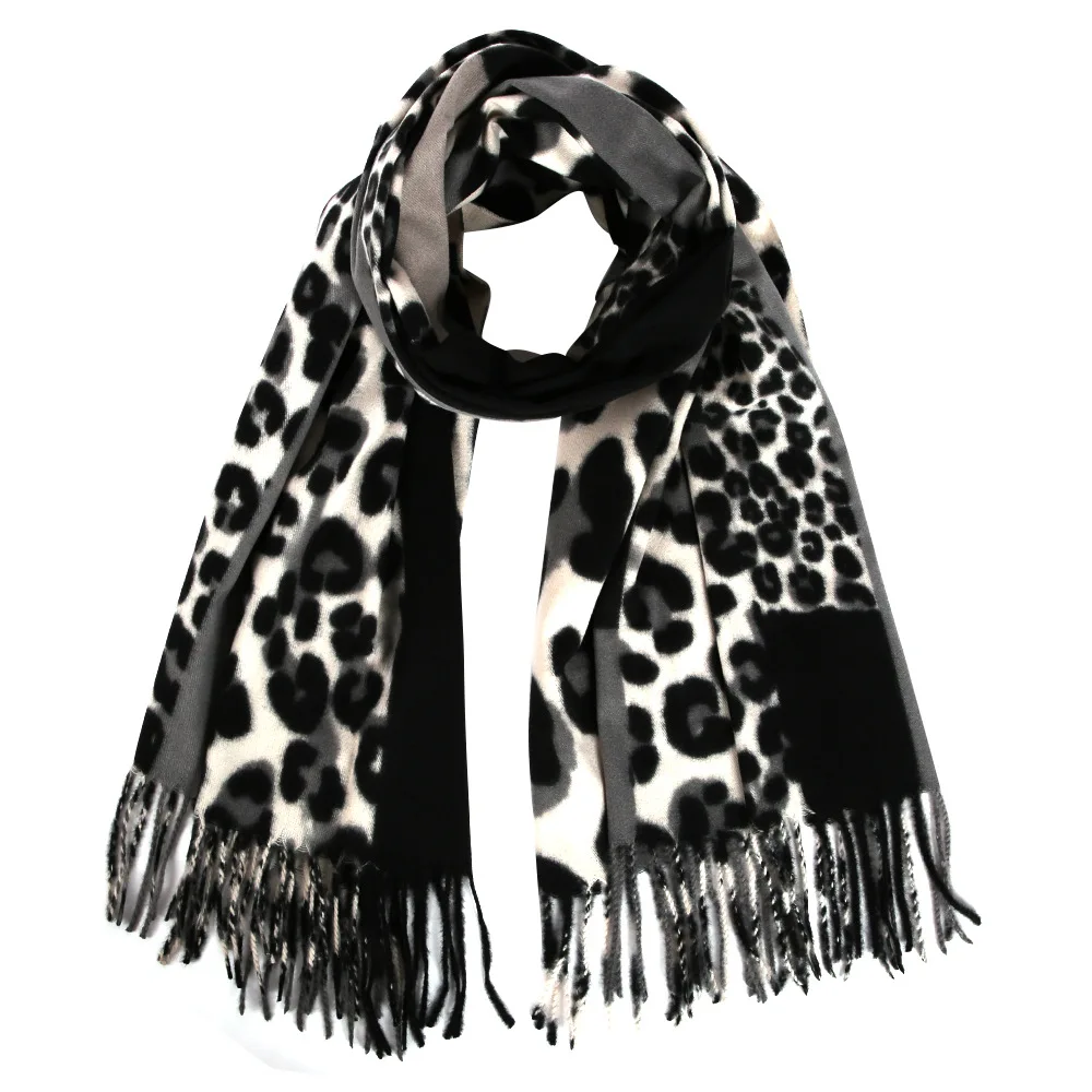 Зимние женские шарфы с животным леопардовым принтом из пашмины, кашемировые шали и накидки для женщин, женское плотное одеяло, теплый палантин