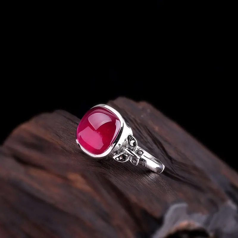 

Vintage Female Ruby Stone Finger Ring Elegant 925 Silver Butterfly Wedding Ring Simple Adjustable Engagement Rings For Women