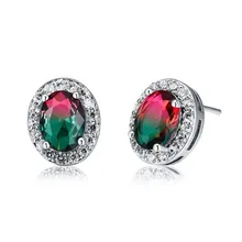 RongXing 925 заполненные серебром радужные циркониевые серьги-гвоздики для женщин, свадебные ювелирные изделия, модные разноцветные Кристальные серьги с овальным камнем