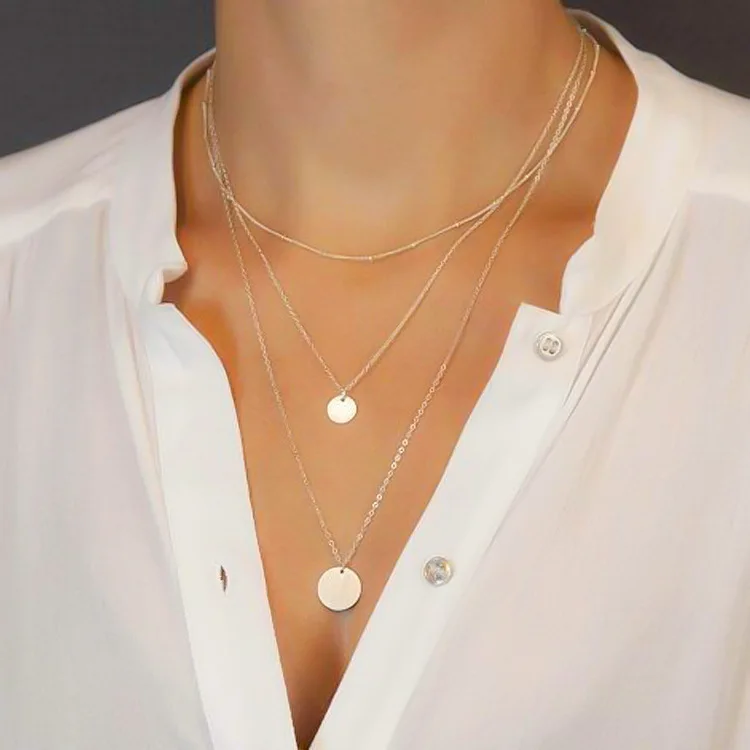 Fashion Sequins Multi-layer Choker Chain Necklace Charms Women Tassel Gold Silver Pendant Statement Necklaces Jewelry | Украшения и