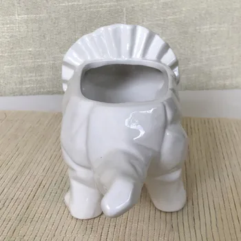 

1PC Fleshy Flower Pot Ceramics Triceratops Shape Flowerpot Succulent Container Desktop Adornment (White)